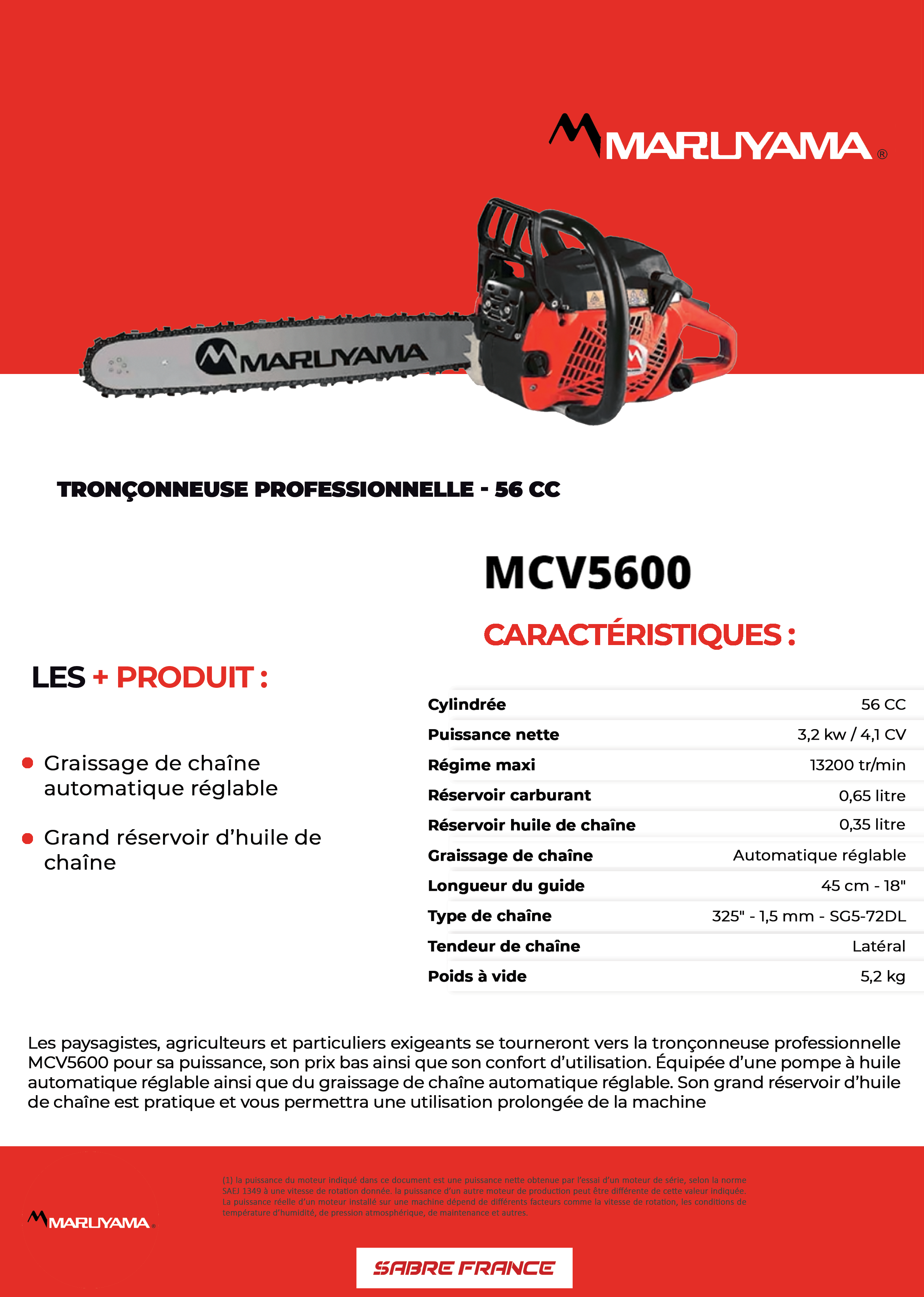 Tronçonneuse professionnelle MCV5600 - Maruyama