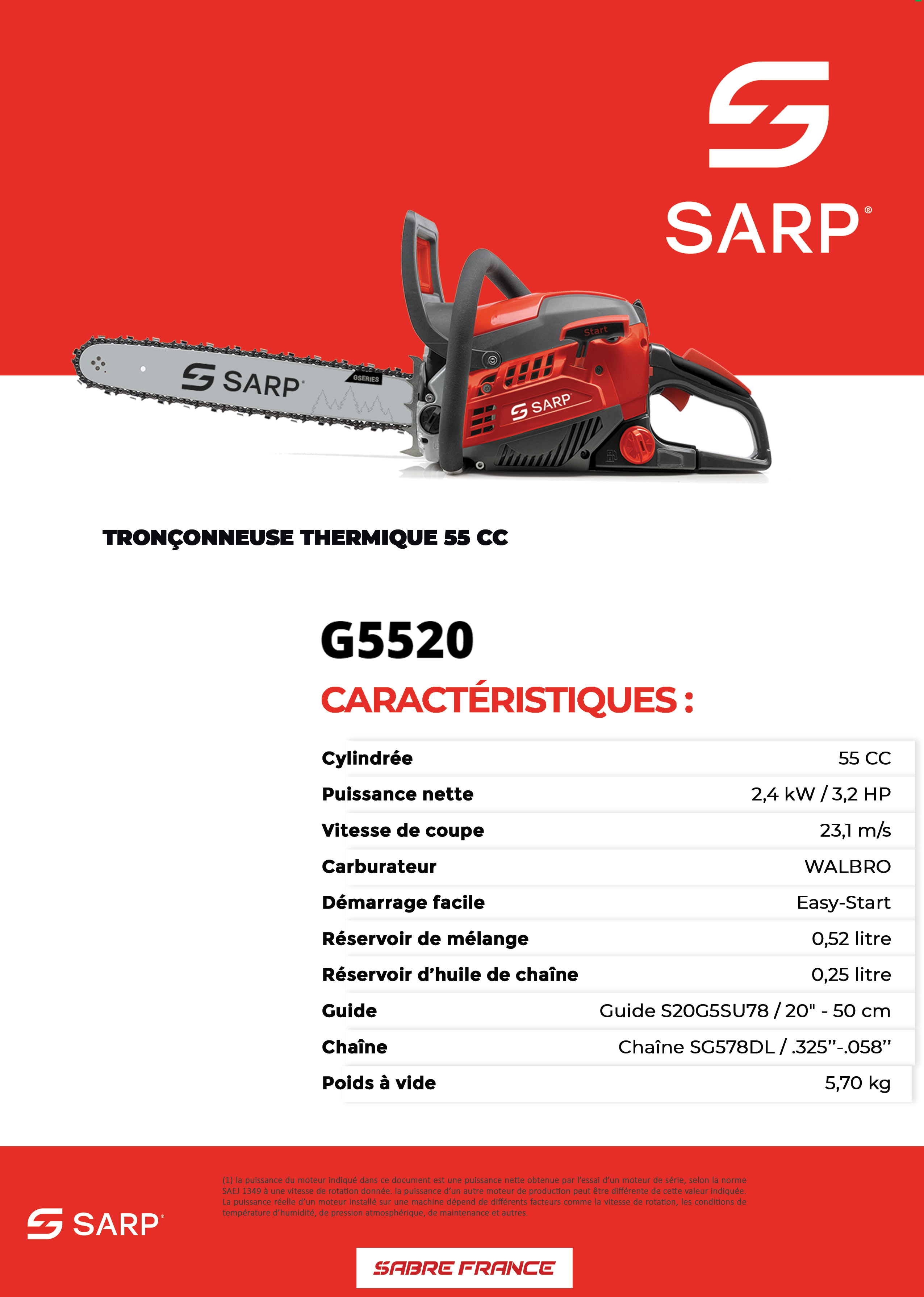 Tronçonneuse thermique G5520 - Sarp